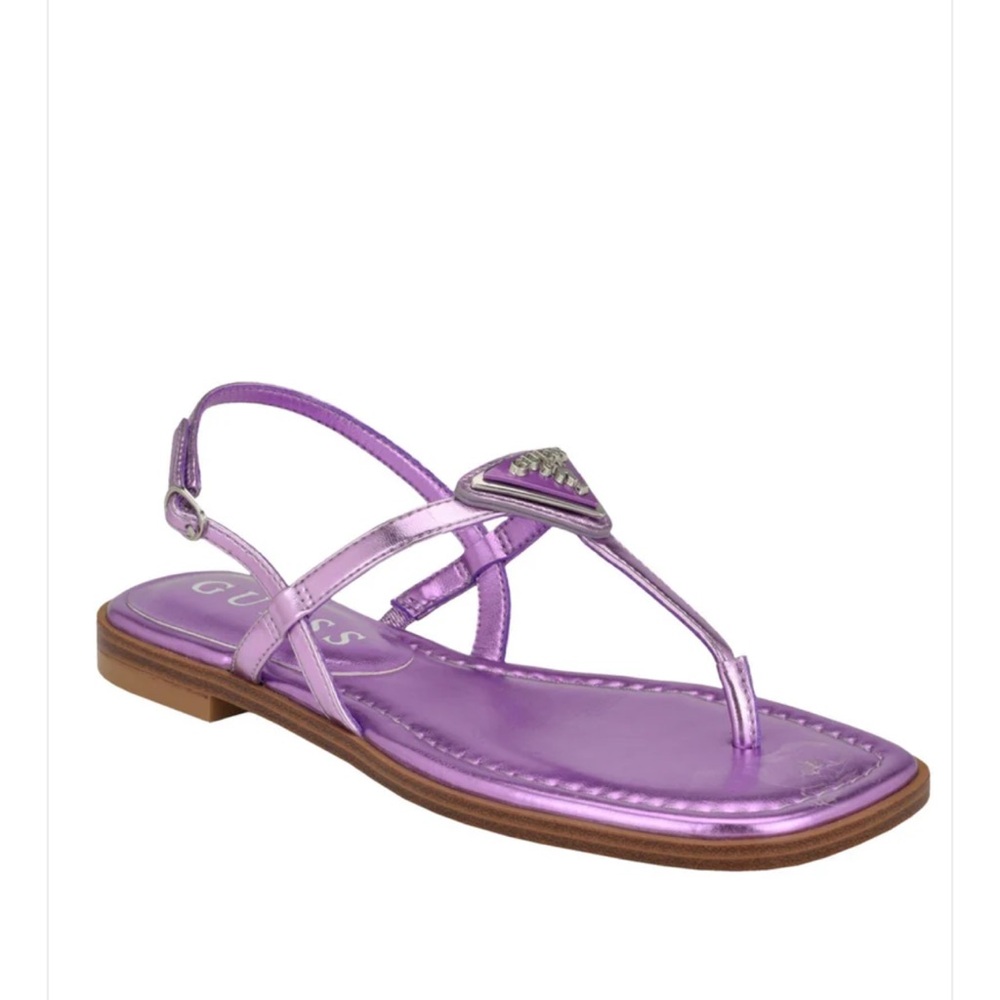 NIB Guess Rainey Logo Patched T-StrapSandals, Purple